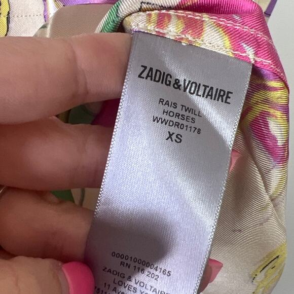 NEW Zadig & Voltaire Rais Twill Horses Long Sleeve Silk Knee Length Mini Dress - Picture 5 of 7